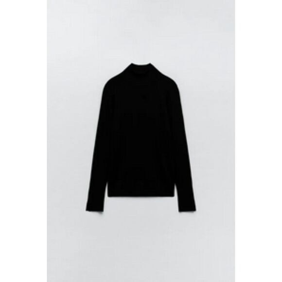 Black Zara Basic Knit Mock Neck Long Sleeve Pullover Sweater (NWT) - Picture 7 of 10